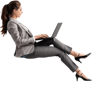 full body businesswoman laying in the air floating while using laptop transparency background png