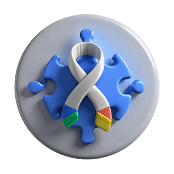 Blue Puzzle Piece with Multicolored Ribbon png