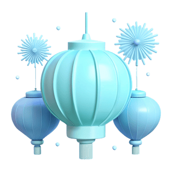 3D Rendered Blue Lanterns with Ornamental Details png