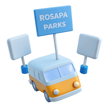 3D Render of a Van with a Sign that Says Rosa Parks png