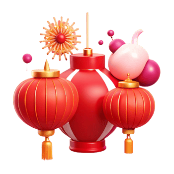 Red Lanterns with Gold Accents and Festive Decorations png