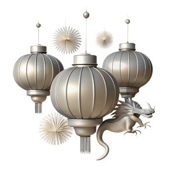 Silver Lanterns and a Dragon Figurine png