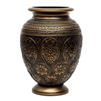 Ornate cremation vessel showcasing intricate floral patterns and vintage design elements for memorial purposes, Decorative Funeral Urns, Ornate Cremation Vessels Isolated on transparent background png