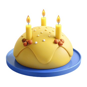 Yellow Birthday Cake with Three Candles png