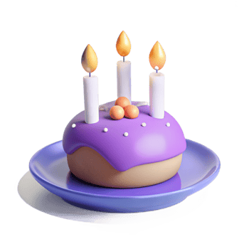 Purple Icing Cake with Three Candles png