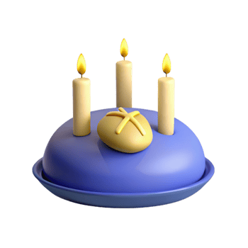 Three Candles and Bread on a Blue Plate png