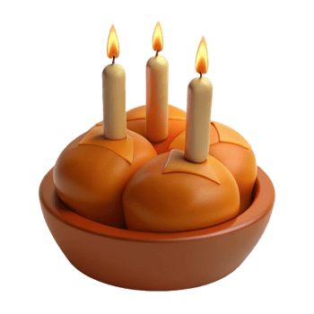 Three Burning Candles on Round Objects in a Bowl png