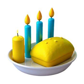 Yellow Cake with Blue and Yellow Candles png