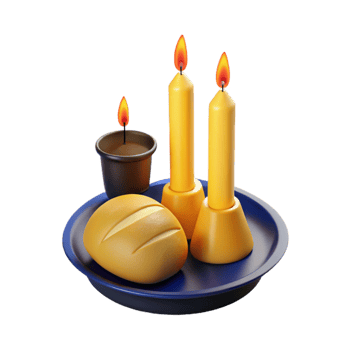 3D Render of Candles and Bread on a Tray png