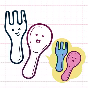 Illustration Doodle Art Coloring Children Book of Cute Soon and Fork. vector