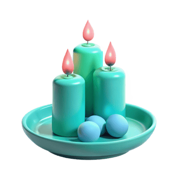 Three Teal Candles on a Plate with Blue Eggs png