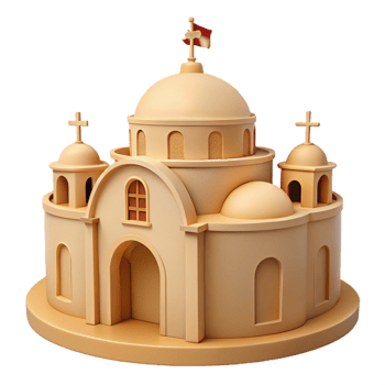 3D Render of a Beige Church Building with a Dome png