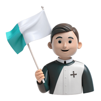 3D Cartoon Man Holding White Flag with Green Stripe png
