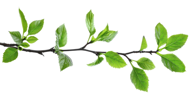 Bright green Spring leaves branch isolate on transparency background png