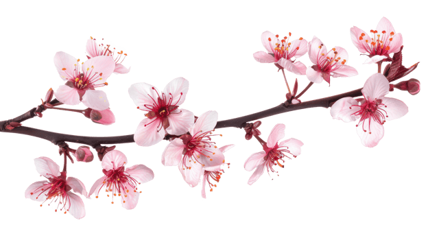 Cherry blossom branch flower isolate on transparency background png