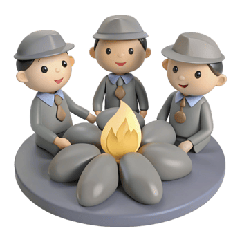 Three Cartoon Characters Around a Campfire png