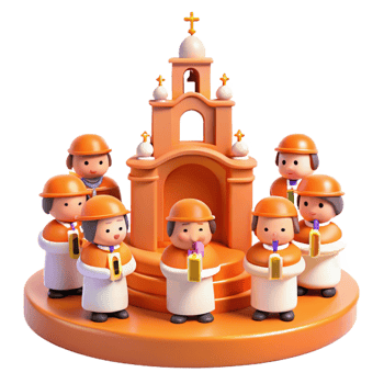 3D Illustration of People Singing in Front of a Church png
