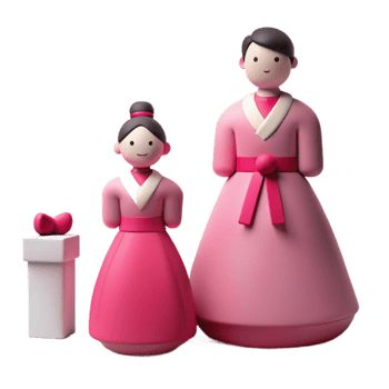Cute Cartoon Couple in Traditional Korean Clothing png