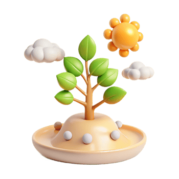 3D Rendered Illustration of a Small Tree on an Island with Sun and Clouds png