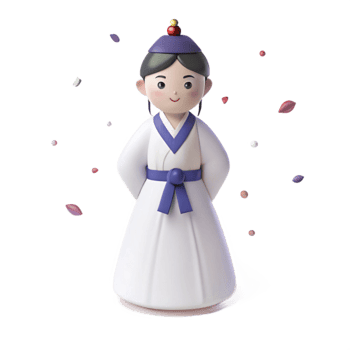 Smiling Cartoon Character in Traditional Korean Clothing png
