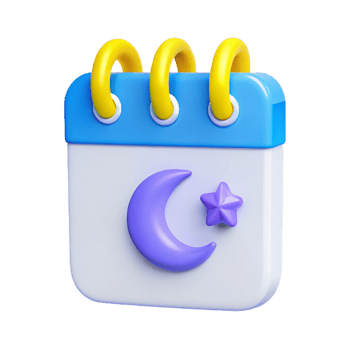 3D Calendar Icon with Crescent Moon and Star png