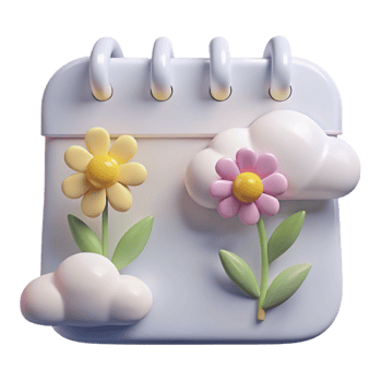 3D Calendar Icon with Spring Flowers and Clouds png