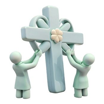 Two Figures Holding a Cross with a Flower png