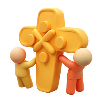 3D Render of Two Figures Holding Up a Cross-Shaped Object png