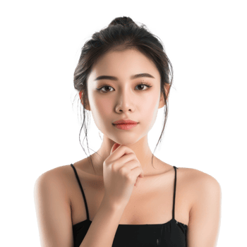 young woman with beautiful light white clean skin, skin care concept front view full length isolate on transparency background png