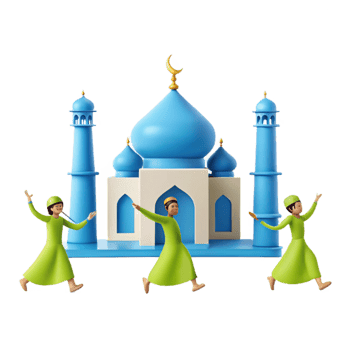 Mosque Illustration with People Celebrating png