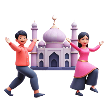 Celebrating Culture Man and Woman Dancing in Front of a Mosque png