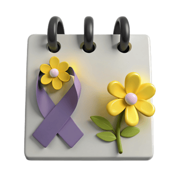 Purple Ribbon and Yellow Flower on a Calendar png