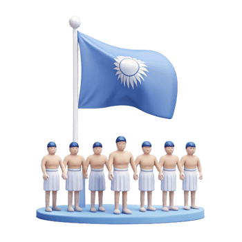 Blue Flag with Sun Symbol and Row of Figures png