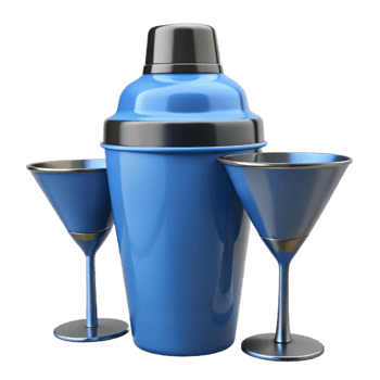 Blue Cocktail Shaker and Glasses png