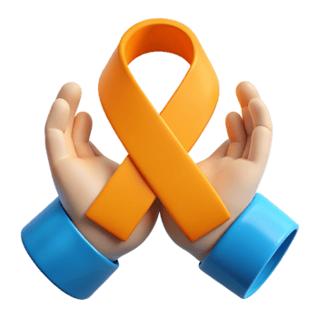 3D Cartoon Hands Holding Orange Awareness Ribbon png