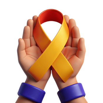 3D Cartoon Hands Holding Yellow and Red Awareness Ribbon png