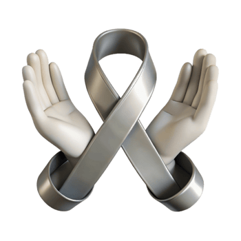 Hands Holding Silver Ribbon Symbol of Support png