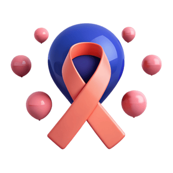 Pink Awareness Ribbon with Blue Circle and Pink Spheres png