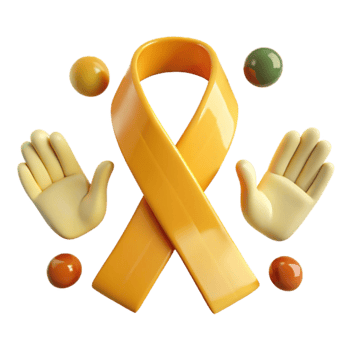 Orange Ribbon Awareness Symbol With Cartoon Hands and Balls png