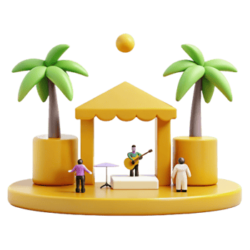 Tropical Stage with Palm Trees and a Musician png