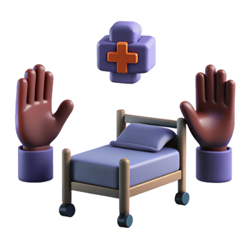 3D Render of Hospital Bed with Hands and Plus Sign png