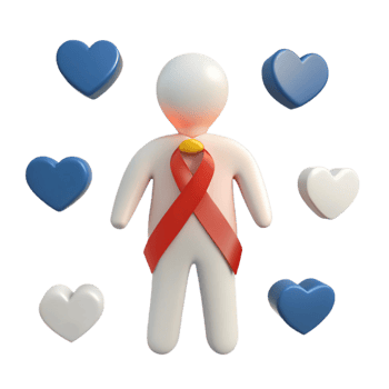 3D Render of a Person with a Red Ribbon and Blue Hearts png