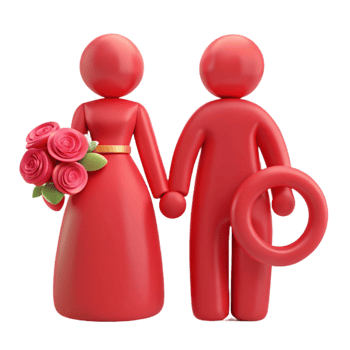 Red 3D Couple Holding Hands, Woman with Flowers, Man with Lifebuoy png
