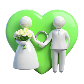 Wedding Couple Illustration with Green Heart png
