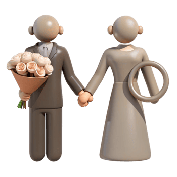 Couple Holding Hands with Bouquet of Flowers and Wedding Ring png