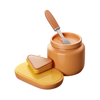 3D Render of Peanut Butter Jar with Knife and Bread png