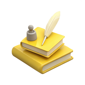 Writing with a Quill Pen on Top of Books png