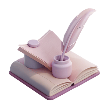 Open Book with Quill Pen and Inkwell 3D Render png
