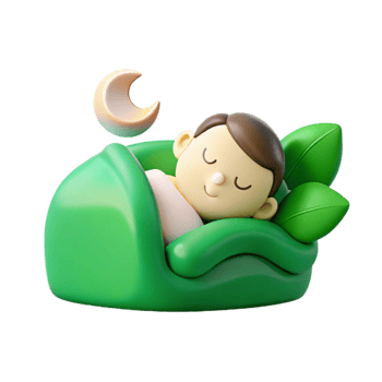 Sleeping Character in Green Bed with Crescent Moon png