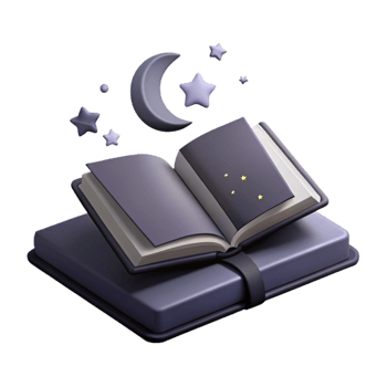 Open Book with Crescent Moon and Stars 3D Illustration png